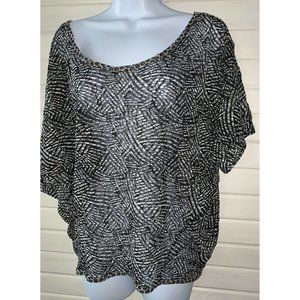 Weston Wear Sz MEDIUM Geometric Mesh Blouse Made In USA Stretch EUC
